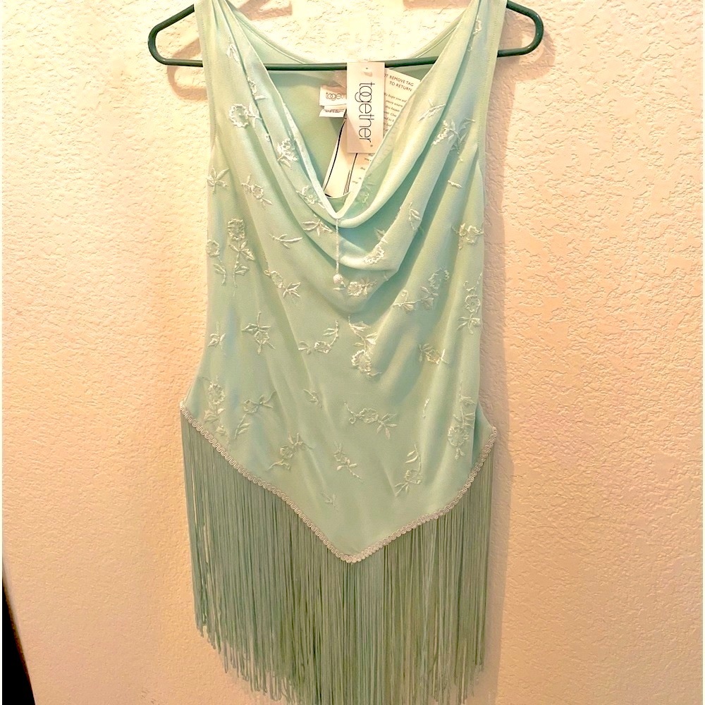 Together Mint Green Embroidered Fringe Tunic